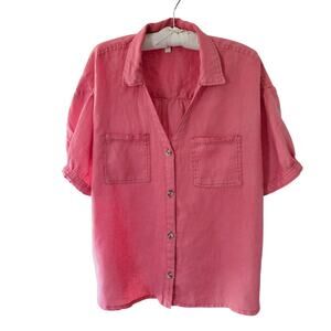 Pilcro Anthropologie Surf Button Up Shirt 100% Linen Women's 1x Beachy Breezy